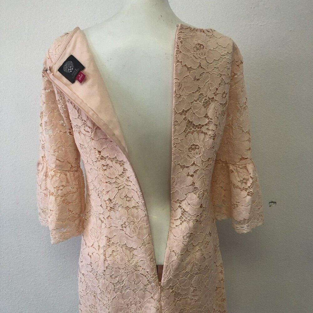 Vince Camuto Womens Sz 6 Lace Floral Flared Bell Sleeves Pink Peachy Shift Dress - Picture 7 of 12